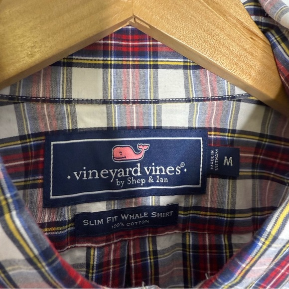 Vineyard Vines Plaid Slim Fit Whale Shirt Mens Button Front Shirt Size Medium - Picture 6 of 7